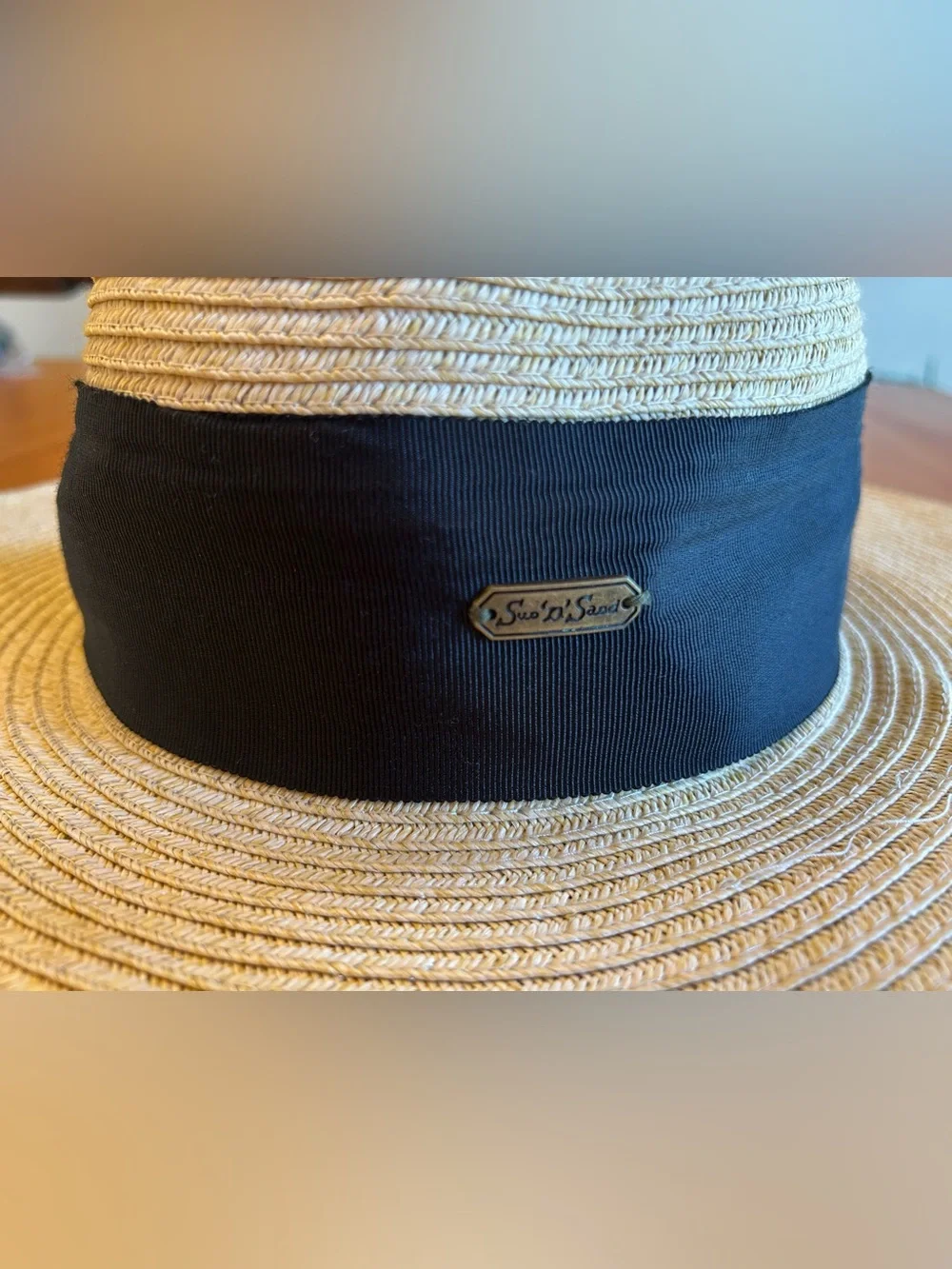 Wide-Brim Straw Sun Hat with Black Band